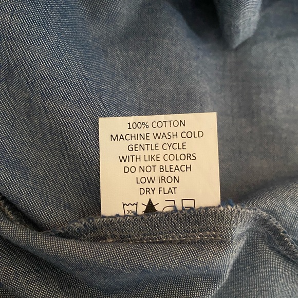 Mud Pie Chambray Blouse Medium Ruffle 100% Cotton Long Sleeve Lightweight Top - Picture 7 of 7